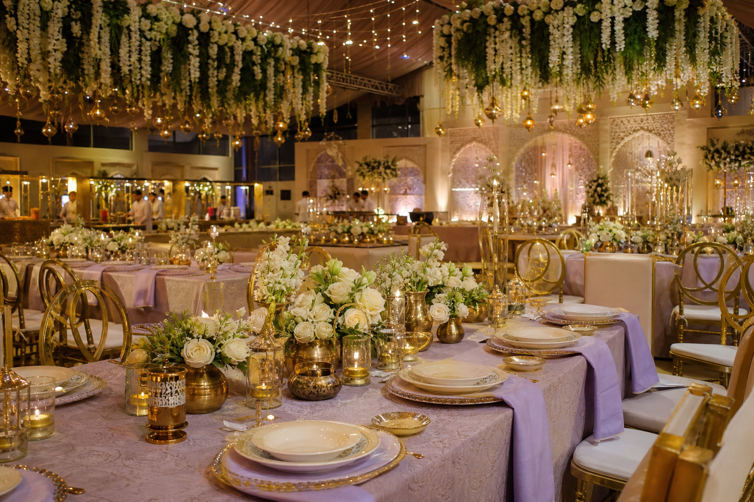 Pastel Pakistani walima reception tables